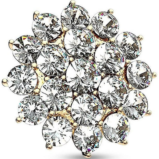 Solid Gold 14 Carat dermal anchor top flower zirconia Internally Threaded