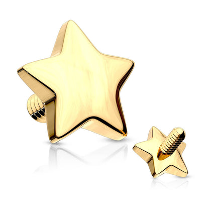 Solid Gold 14 Carat dermal anchor top star 4mm Internally Threaded