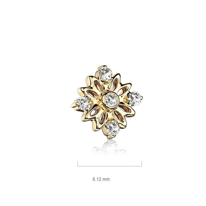 14 Karat Gold Blume Zirkonia Gelbgold Weißgold Innengewinde