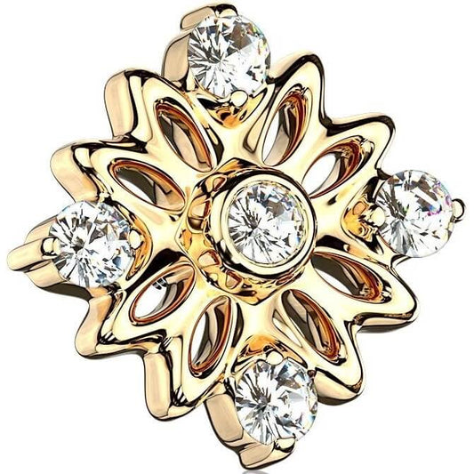 Solid Gold 14 Carat dermal anchor top flower zirconia Internally Threaded