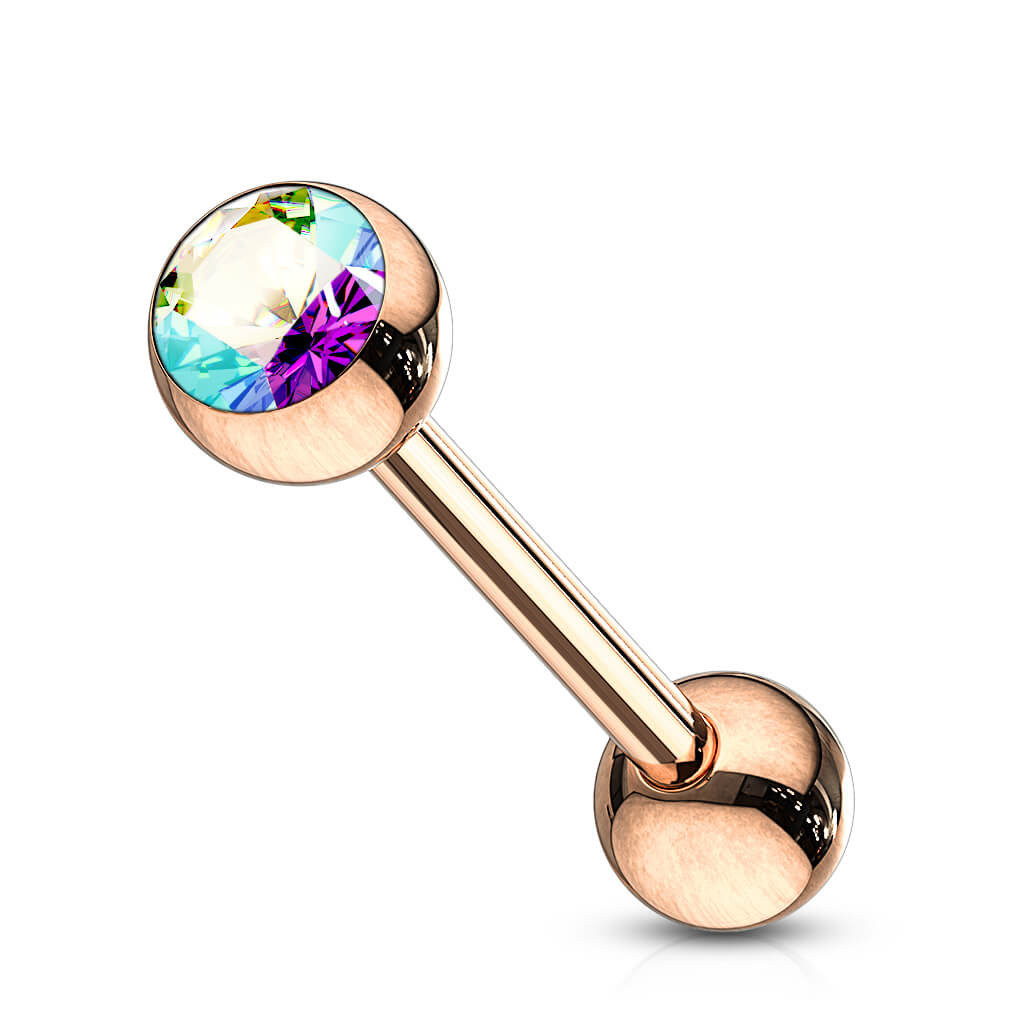 Tongue Barbell Ball Zirconia rose