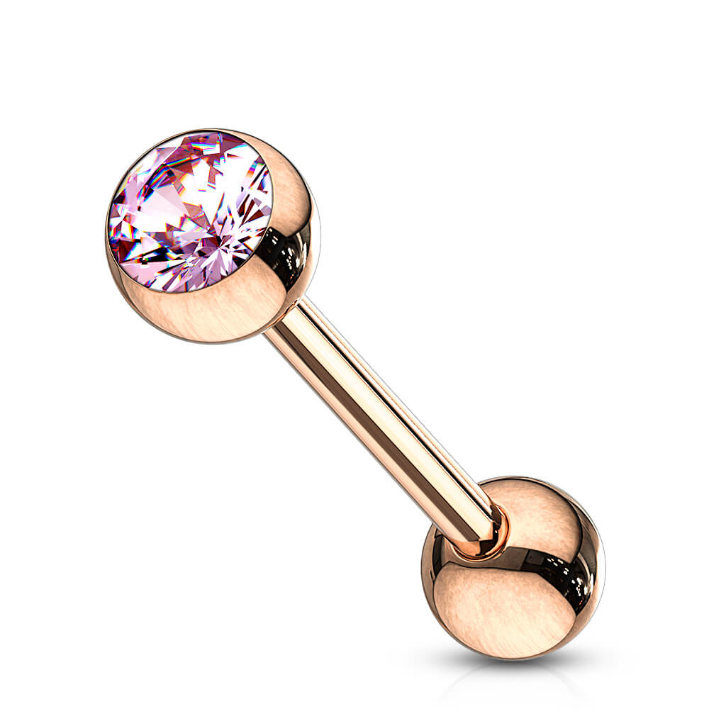 Tongue Barbell Ball Zirconia rose