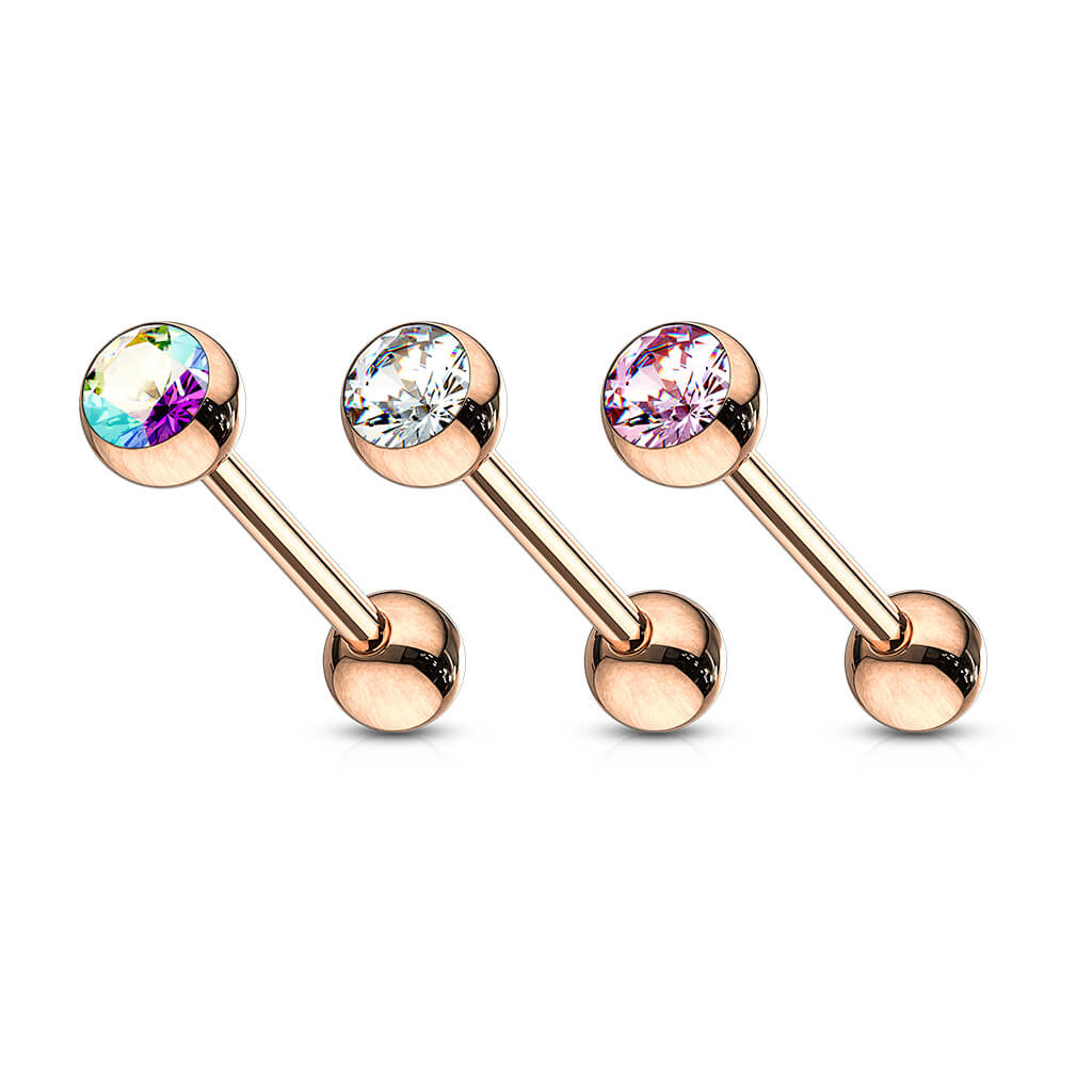 Tongue Barbell Ball Zirconia rose