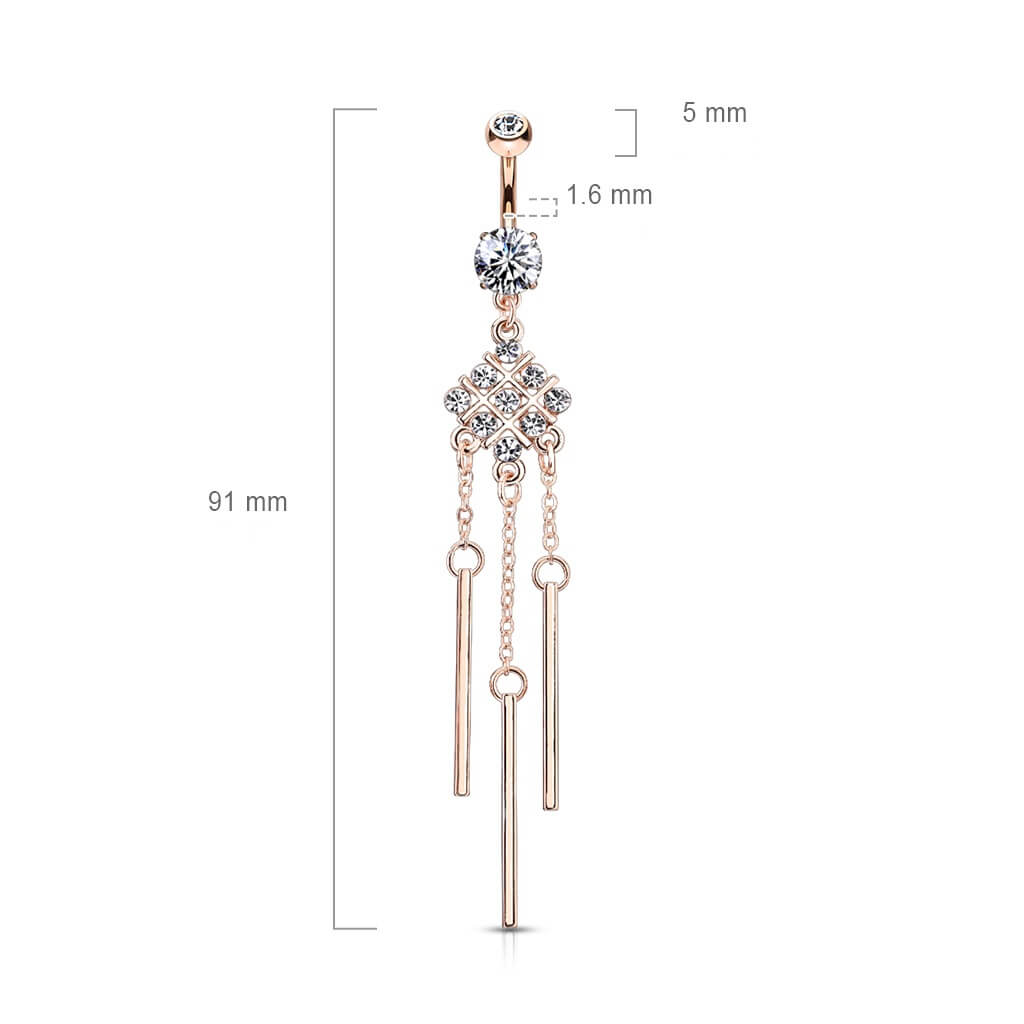 Piercing Nombril Pendentif Zircone Carrée Rose