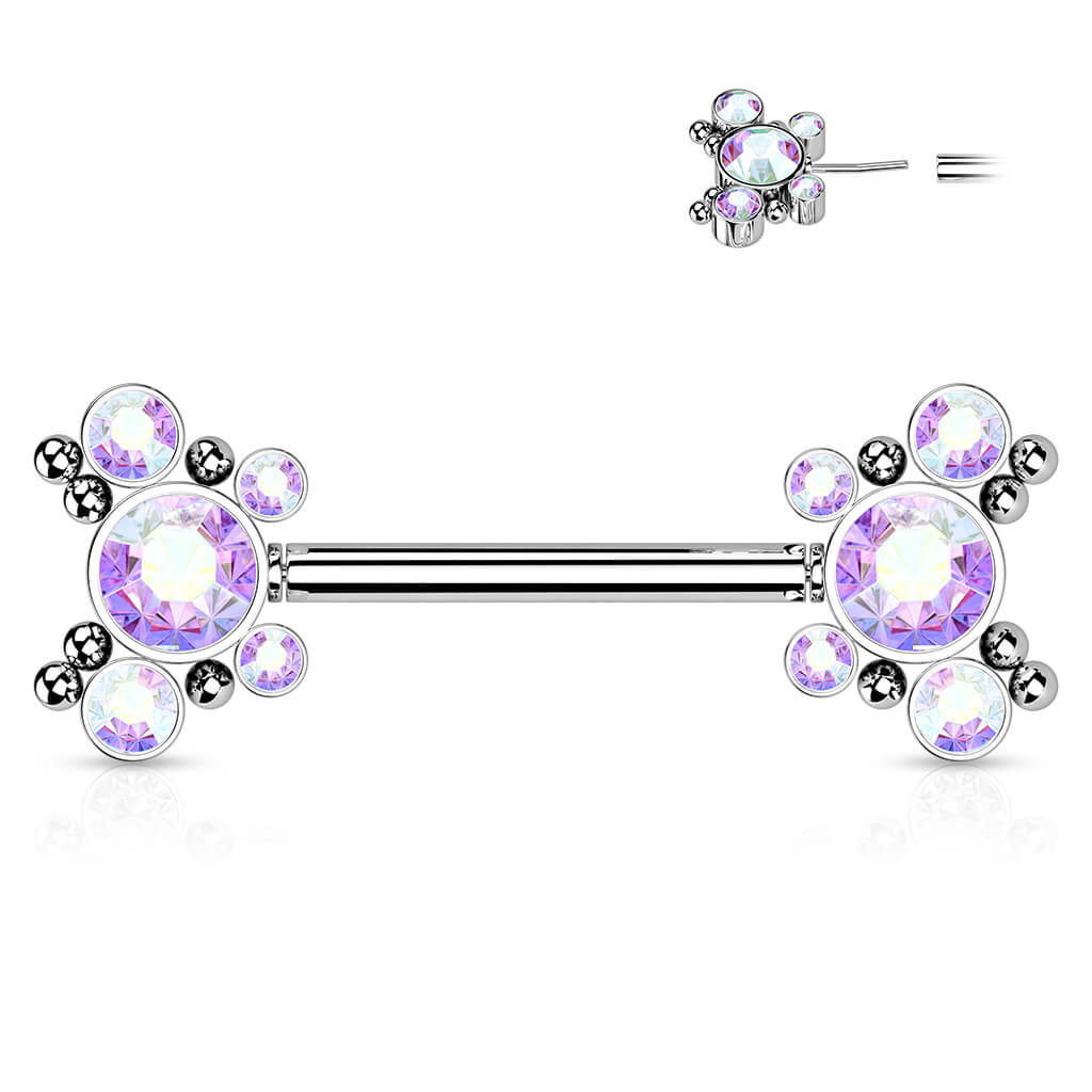 Nipple Piercing Butterflies Zirconia Silver Push-In