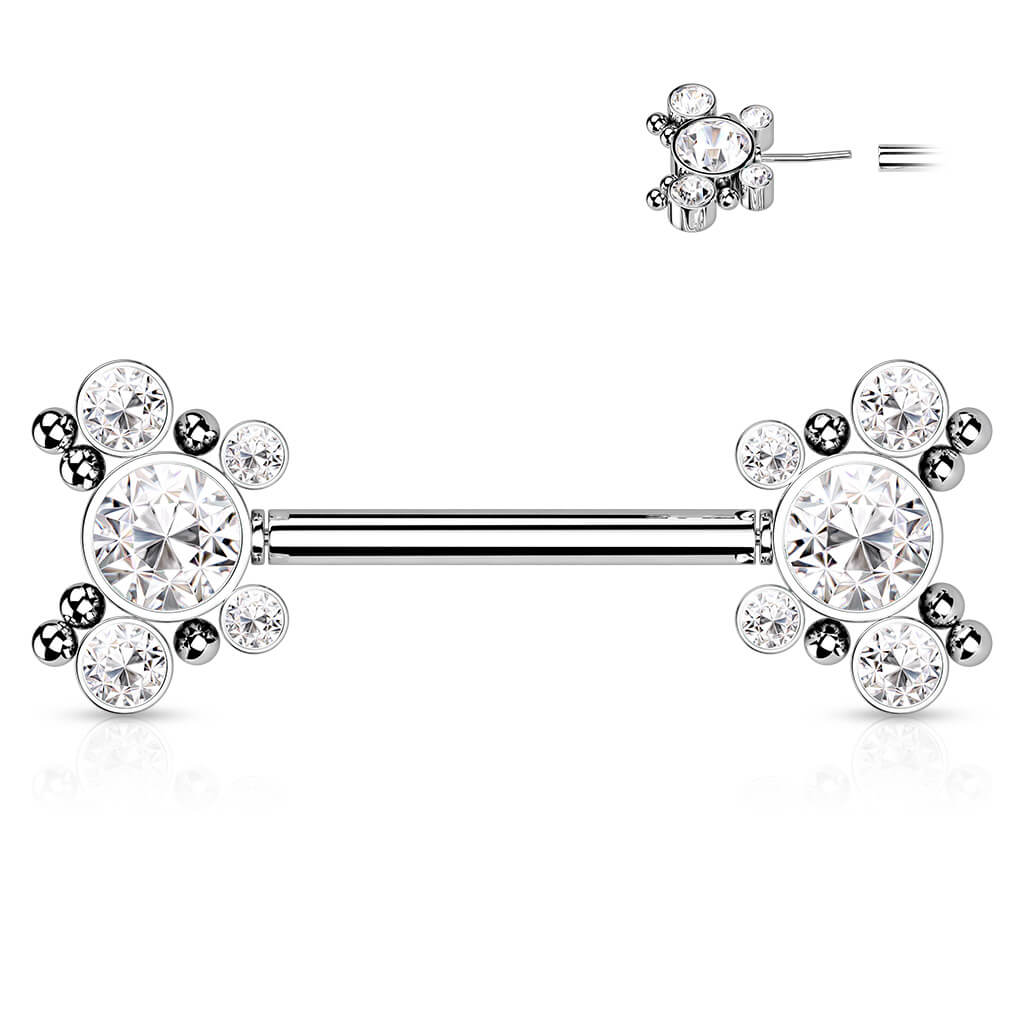 Nipple Piercing Butterflies Zirconia Silver Push-In