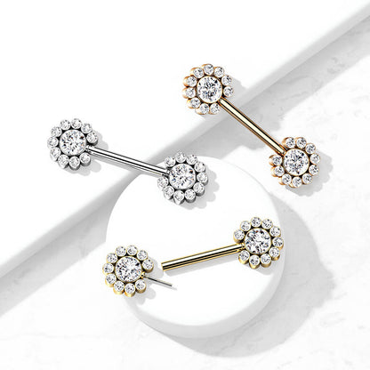 Nipple Piercing Flower Zirconia Push-In