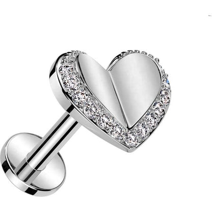 Labret cuore con zirconi Push-In