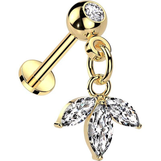 Labret leaf dangle marquise cut zirconia Push-In