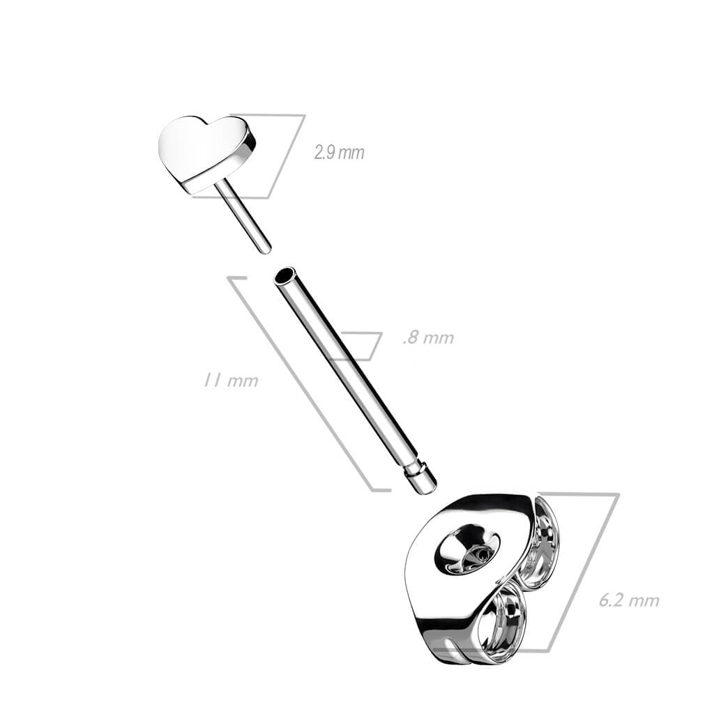 Titane Bouton d'Oreille Cœur Argent