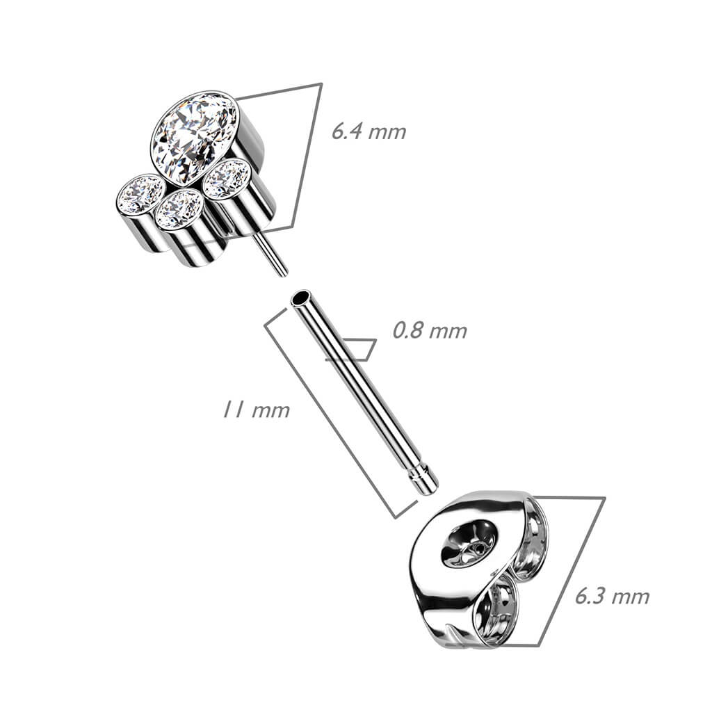 Titane Bouton d'Oreille Pattes Zircone Argent