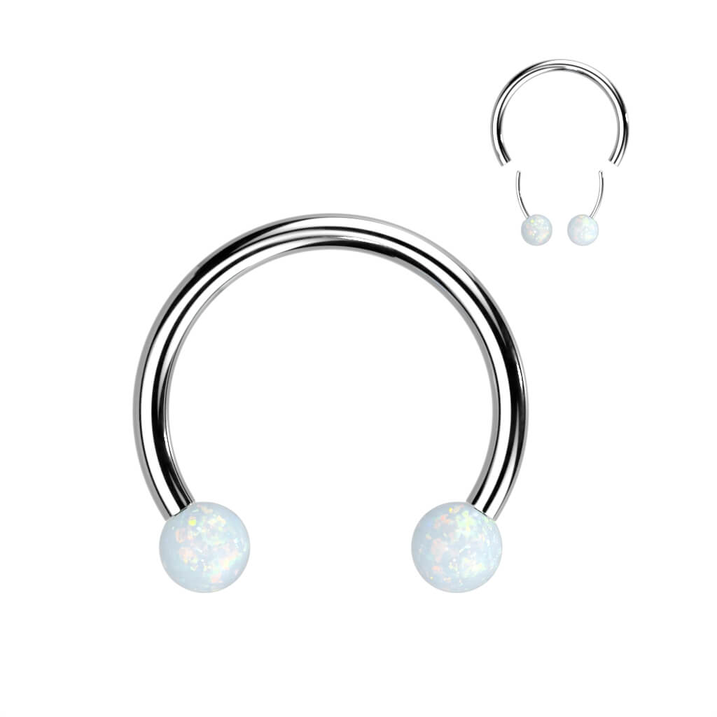 Titan Hufeisen Piercing Kugel Opal Push-In