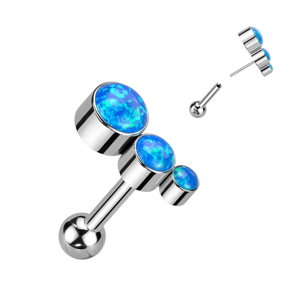 Titanium Barbell Zirconia Opal Silver Push-In