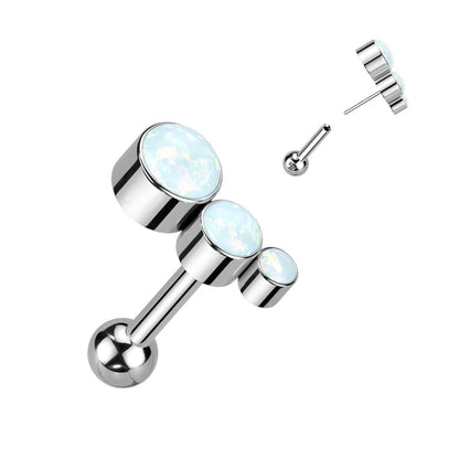 Titanium Barbell Zirconia Opal Silver Push-In