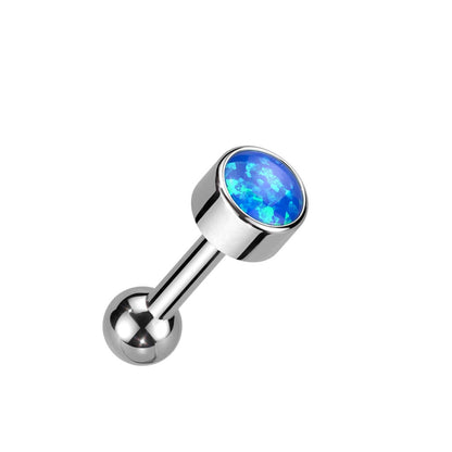 Titanium Barbell Opal Bezel Setting Push-In