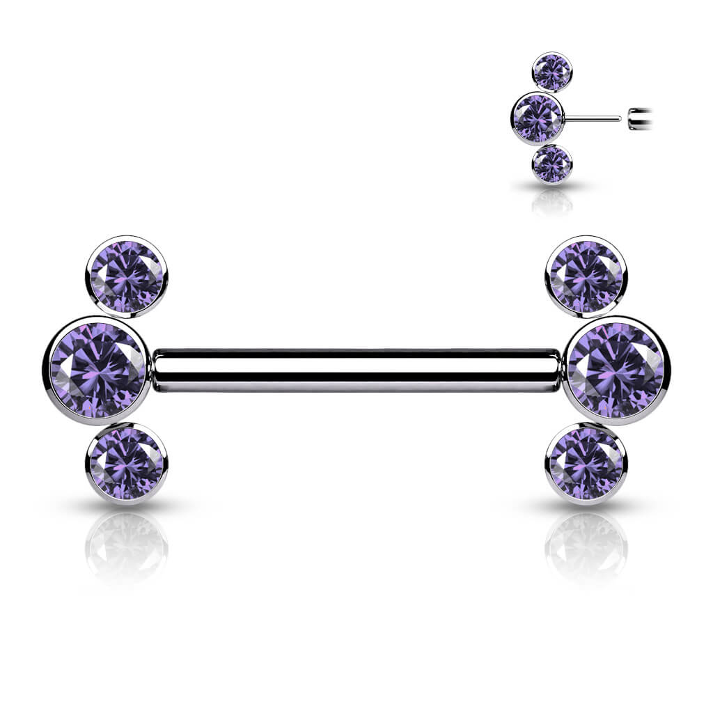 Titanium Nipple Piercing 3 Zirconia Push-In