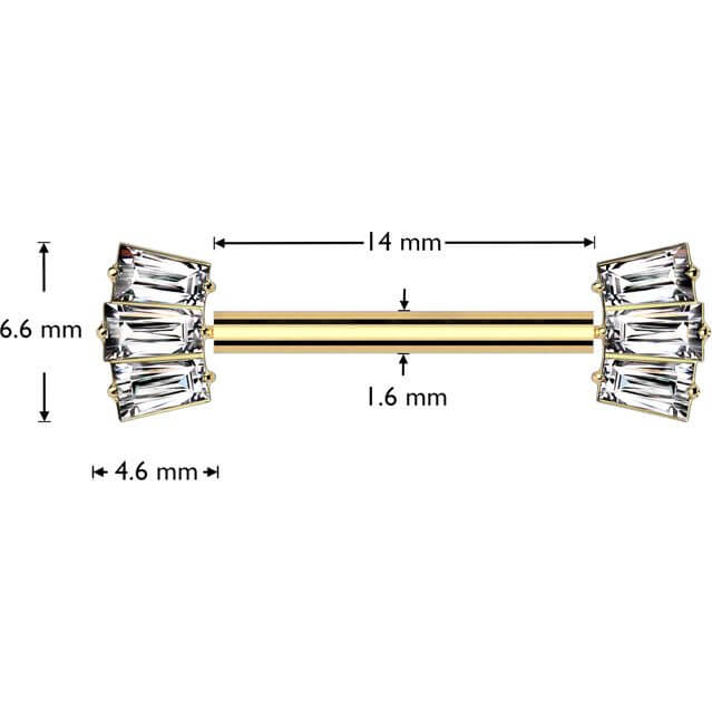 Titan Nippelpiercing Baguette Schliff Fächer Zirkonia Push-In