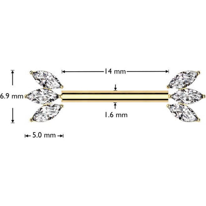 Titanium Nipple Piercing marquise cut zirconia Push-In