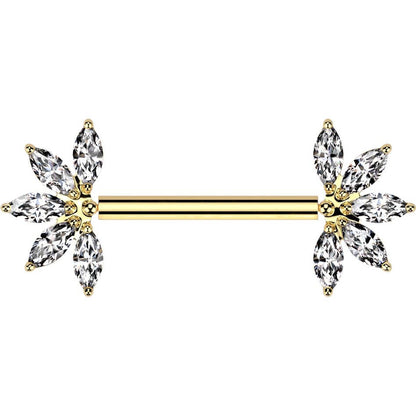 Titan Nippelpiercing Blume Zirkonia Marquise Schliff Push-In