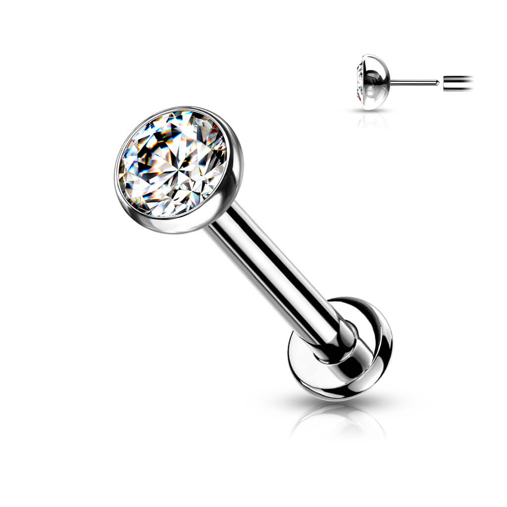 Titanium Labret Zirconia Round Silver Push-In