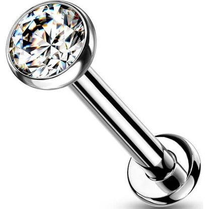 Titan Labret Zirkonia Rund Silber Push-In