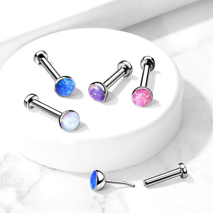 Tytan labret opal płaski srebrny push-in