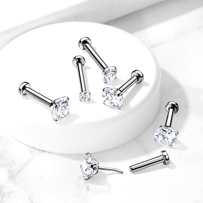 Titanium Labret Zirconia Silver Push-In