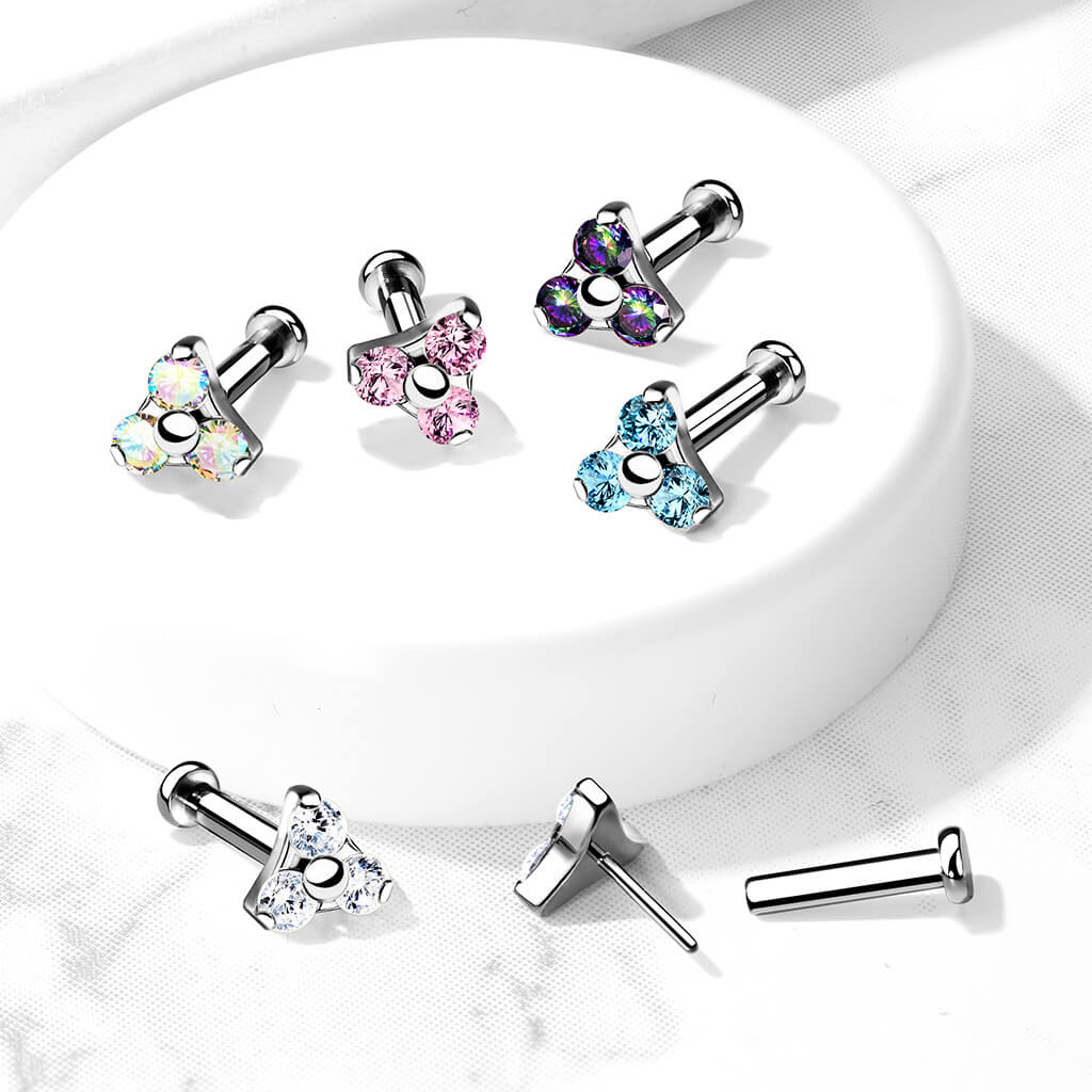 Titane Labret Triangle Zircone Argent Enfoncer