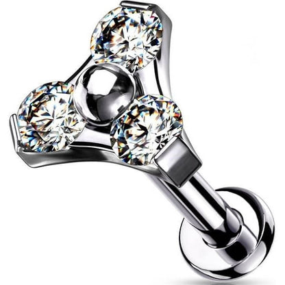 Titane Labret Triangle Zircone Argent Enfoncer