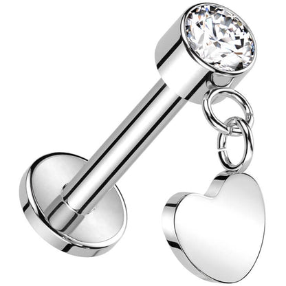 Titan Labret Herz Anhänger Zirkonia Push-In