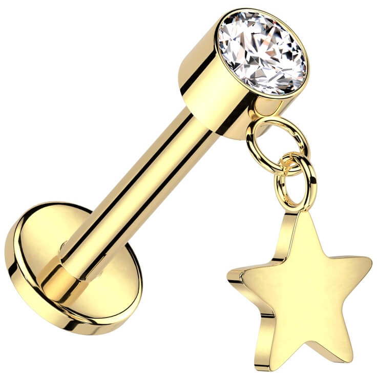 Titanium Labret star dangle zirconia Push-In