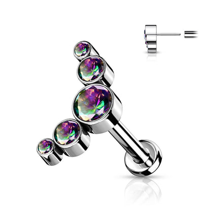 Titanium Labret 5 Zirconia Silver Push-In