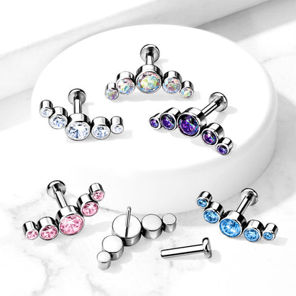 Titanium Labret 5 Zirconia Silver Push-In