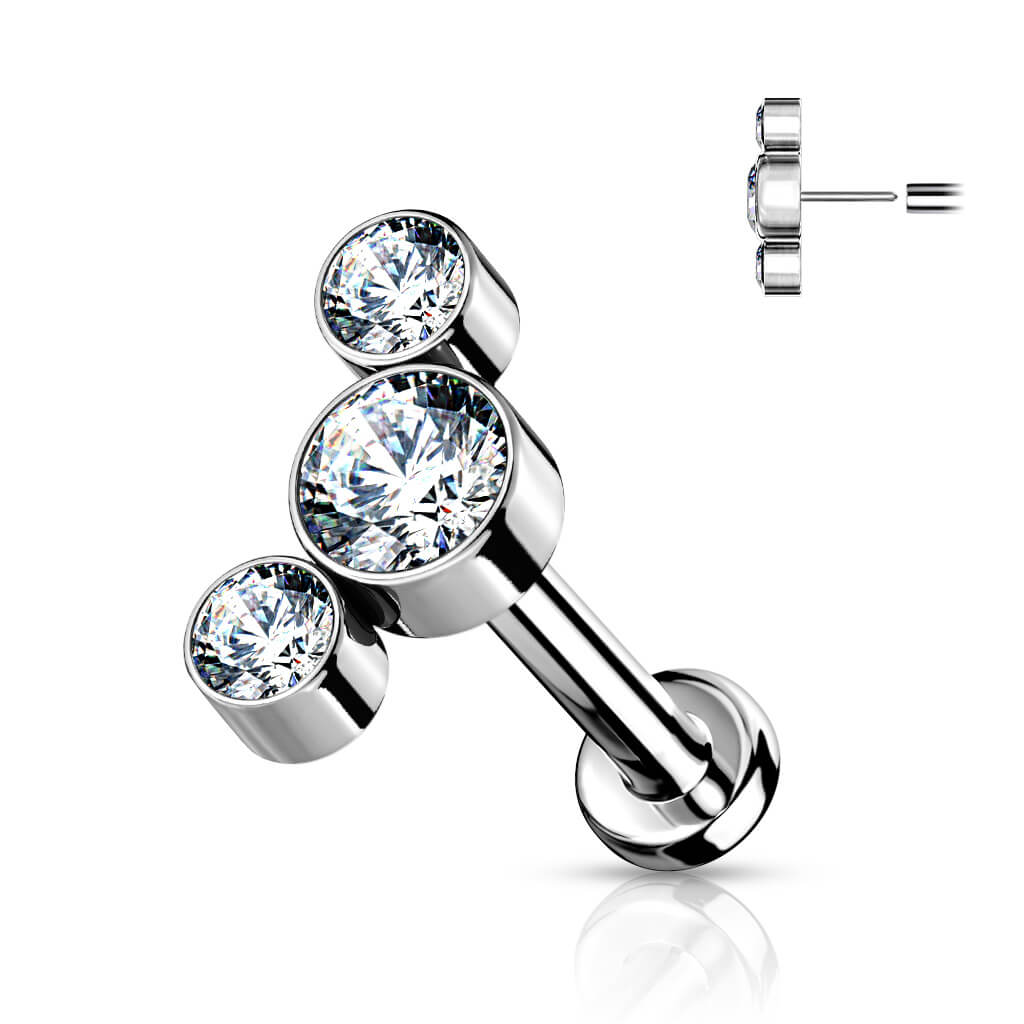 Titanio Labret 3 Zirconi e argento Push-In