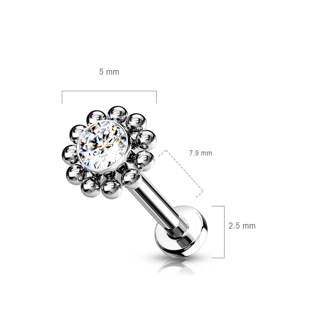 Titanium Labret Flower Zirconia Silver Push-In