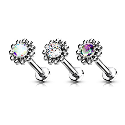 Titanium Labret Flower Zirconia Silver Push-In