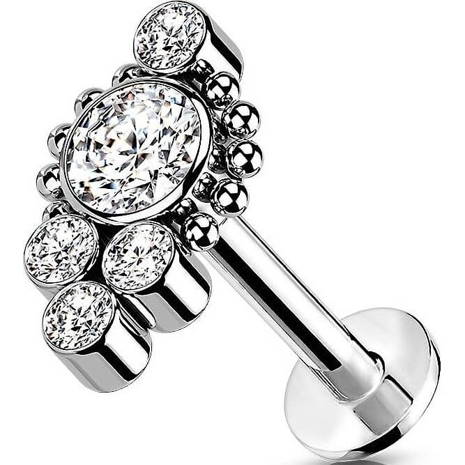 Titane Labret 5 Zircones Argent Enfoncer