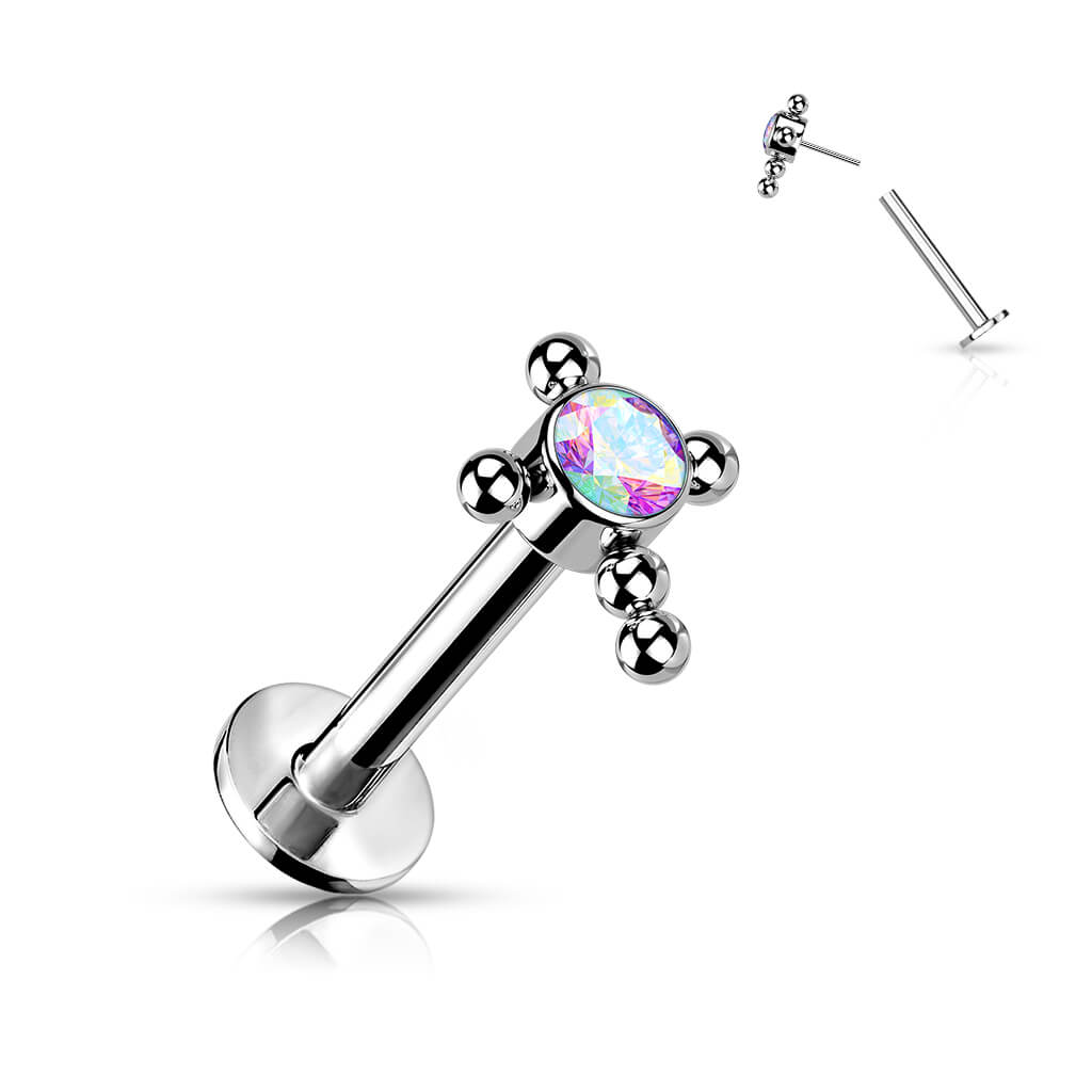 Titane Labret Croix Zircone Opale Argent Enfoncer