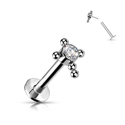 Titane Labret Croix Zircone Opale Argent Enfoncer