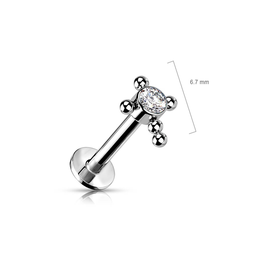 Titanium Labret Cross Zirconia Opal Silver Push-In