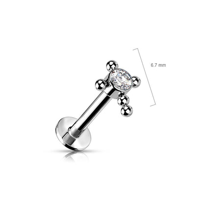 Titanium Labret Cross Zirconia Opal Silver Push-In