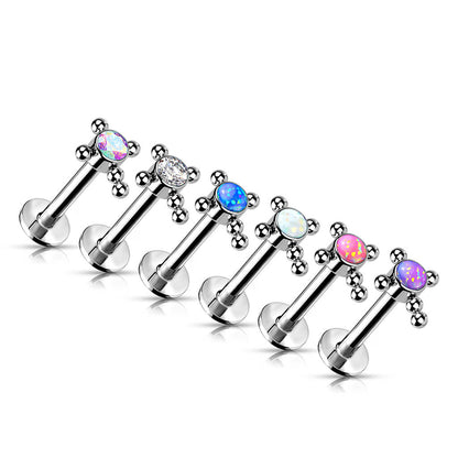 Titane Labret Croix Zircone Opale Argent Enfoncer