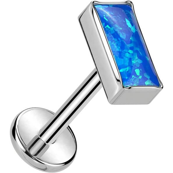 Titanium Labret opal rectangular bezel setting Push-In