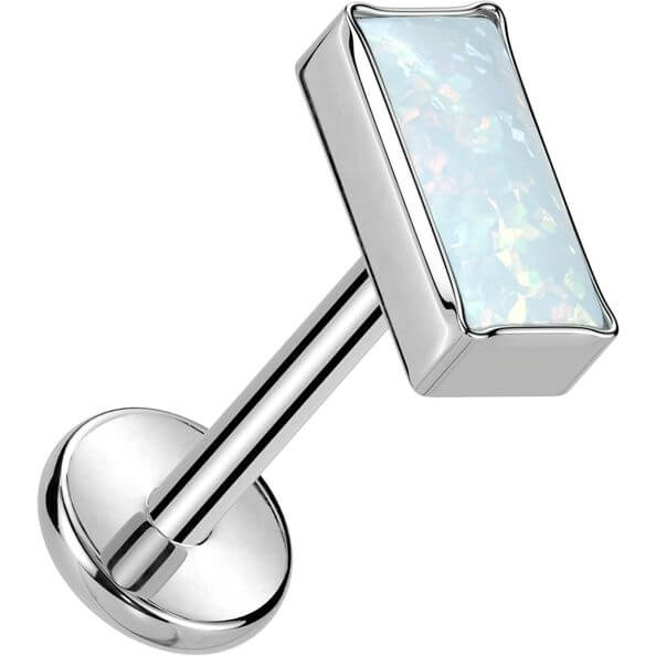 Titanium Labret opal rectangular bezel setting Push-In