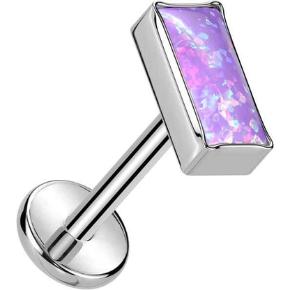 Titanium Labret opal rectangular bezel setting Push-In