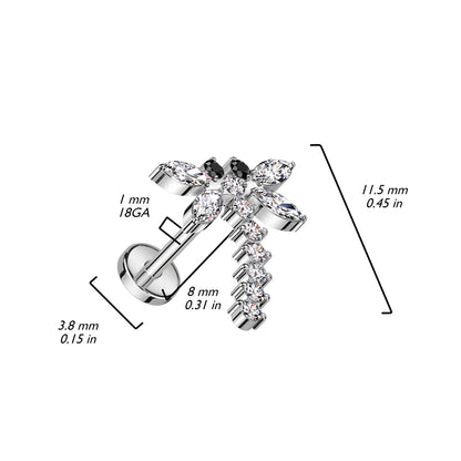 Titane Labret Libellule Zircone Enfoncer