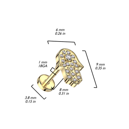 Titanium Labret Hamsa Zirconia Push-In