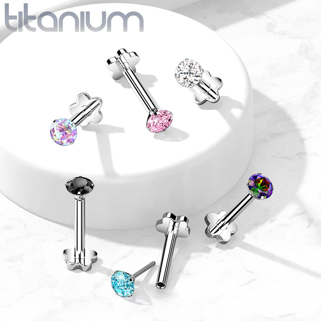 Titan Labret Zirkonia Blumen Base Push-In