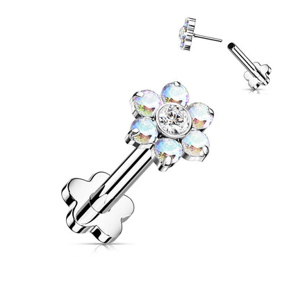 Titanium Labret Flower Zirconia Flower Base Push-In