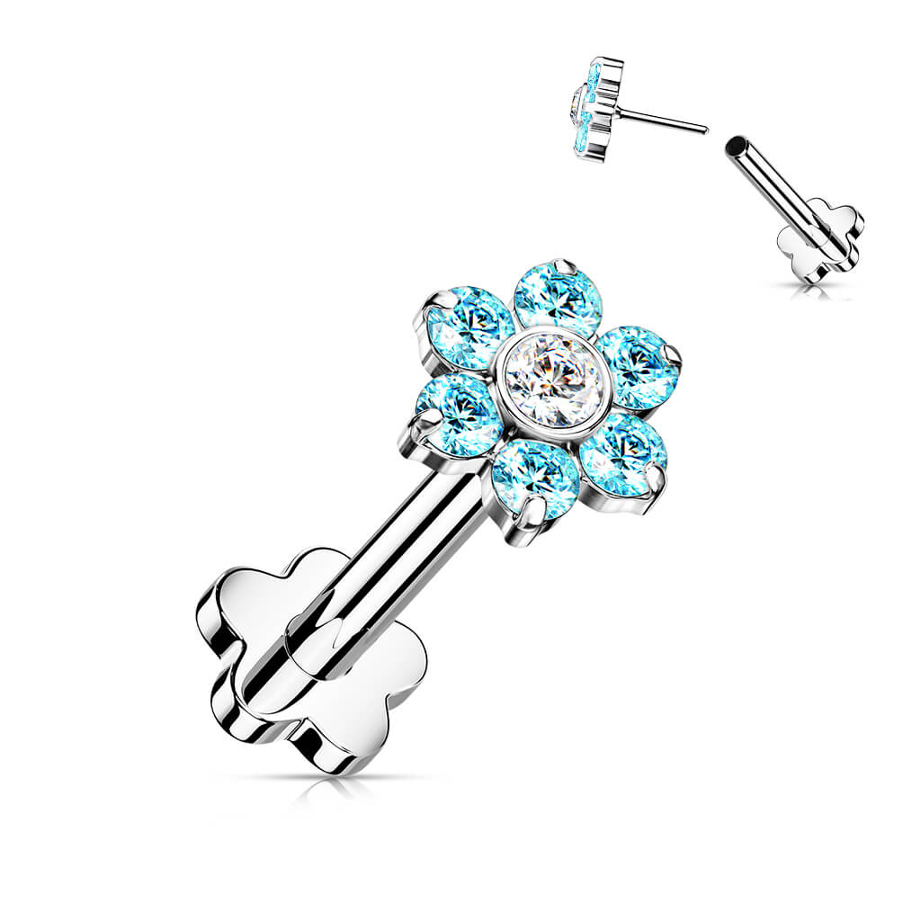 Titanium Labret Flower Zirconia Flower Base Push-In